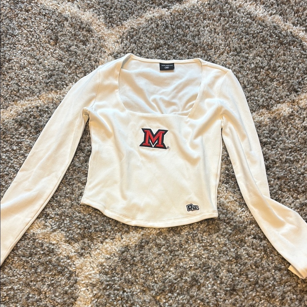 Cream Long Sleeve Top with Miami University Logo
